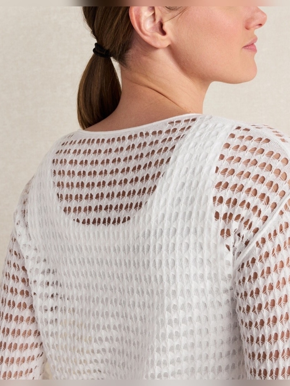 White Open-Knit Button Front Cardigan - Picture 2 of 6